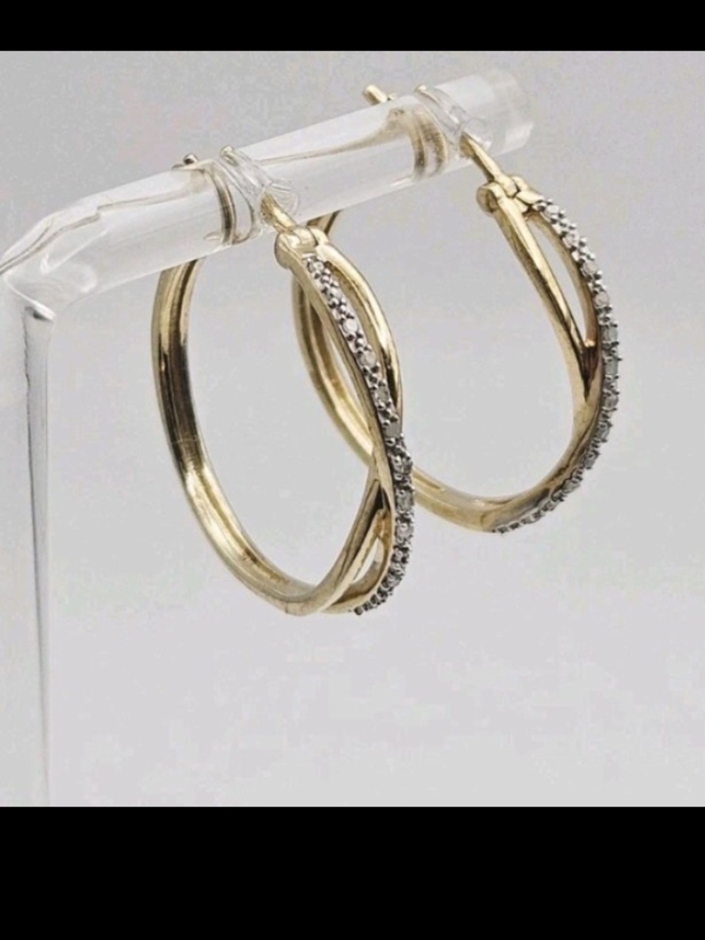 Gold Twisted Hoop Earrings with Pavé Accent - Women Jewelry